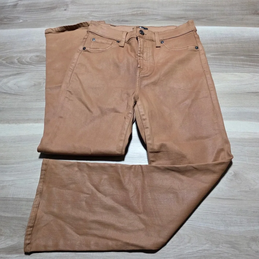 7 For All‎ Mankind Flare Jeans Womens 27 Camel Tan Coated High Rise Denim Pants